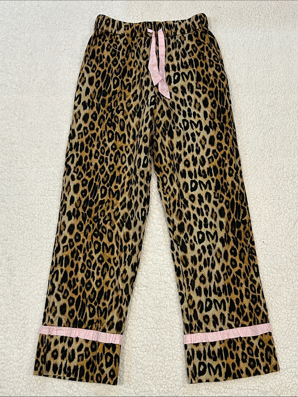 Damson Madder Antonella Pajama Pants Only sz 8 Leopard Print Pink Ruffle Cotton